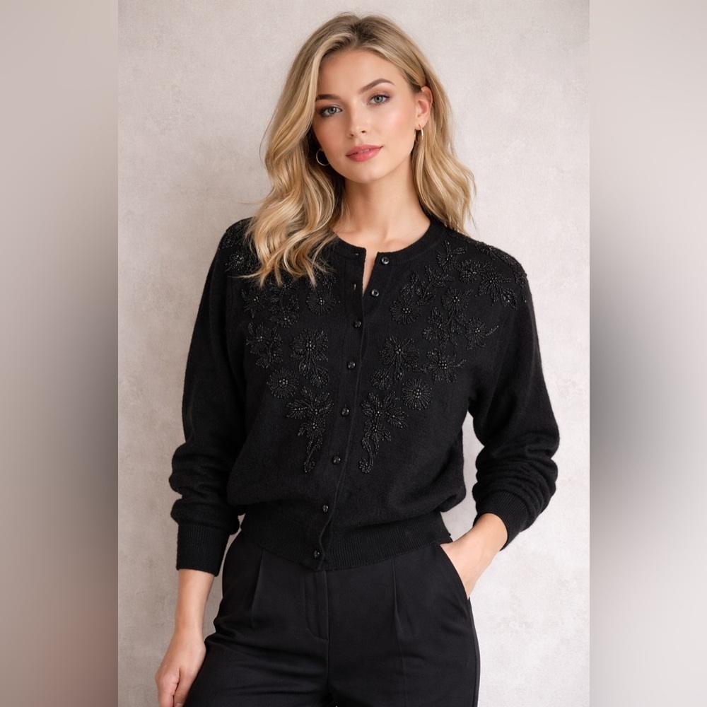 Vintage Prince Scott Black Cashmere Hand Embroidered Cardigan Hong Kong Boutique